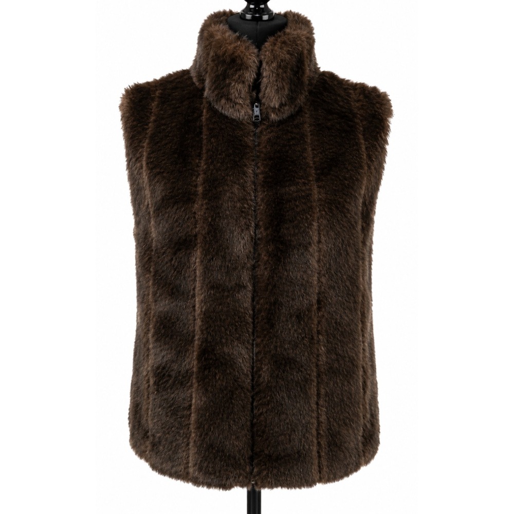 Giacca Gallery Co. Womens Faux Fur Reversible Vest Small Brown Zipper Pockets